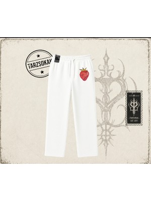 Tarzsokak Kadın Çilek Disco Unisex Baggy Eşofman Altı Beyaz