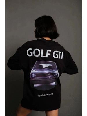 İlk El Grup Kadın Oversize Tişört Golf Gtı Retro Araba Baskılı T-Shirt - Siyah