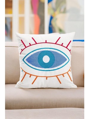 Maxi Trendy Bohem 45X45 Özel Tasarım Punch Panç Süzene Desen Dekoratif Kırlent Kılıfı Modern Beyaz 21