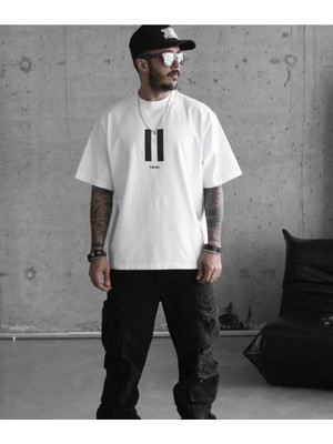 İlk El Grup Erkek Kısa Kol Yazlık Tişört Bisiklet Yaka Baskılı Oversize T-Shirt - Beyaz