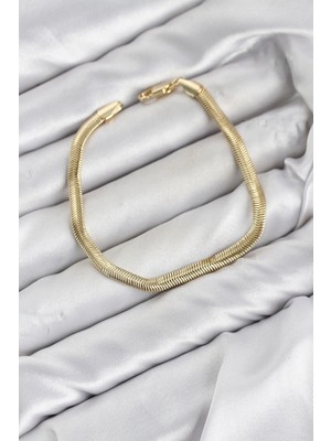 İlk El Grup  cm Yassı Yılan Zincir Model Gold Renk Pirinç Kadın Bileklik
