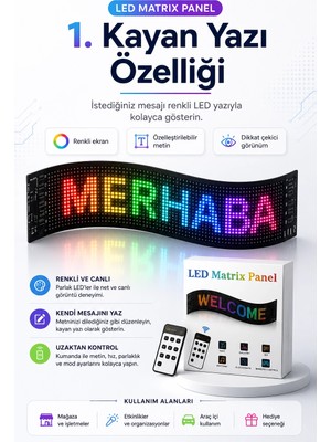 Uravas Store Kumandalı LED Matrix Panel Kayan Yazı Tabelası Renkli Mesaj ve Saat Gösterimli