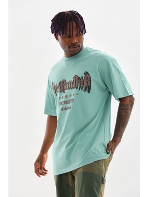 İlk El Grup Erkek Baskılı T-Shirt Kısa Kol Bisiklet Yaka Rahat Kalıp Tişört - Mint Yeşili
