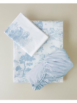English Home Montego Baskılı Pamuklu Tek Kişilik Pike Takımı 150X220 cm Mavi