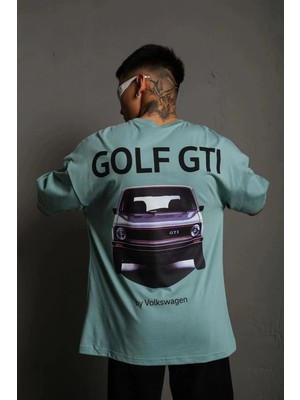 İlk El Grup Erkek Oversize Tişört Golf Gtı Retro Araba Baskılı T-Shirt - Mint Yeşili
