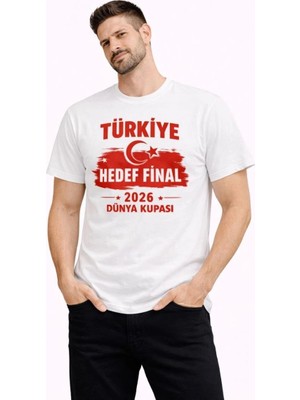 İlk El Grup Erkek Türkiye Baskılı Tişört Ay Yıldız 2026 Dünya Kupası Taraftar Forma T-Shirt - Beyaz