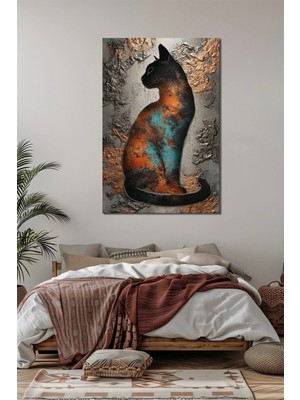Kedi Silüeti Baskılı Cam Tablo – Modern Soyut Dekoratif Duvar Tablosu
