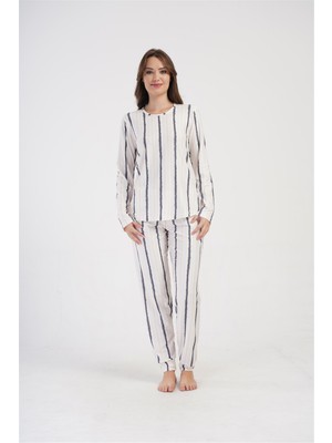 Obje Kadın Beyaz Paçası Manşetli Pijama Altı