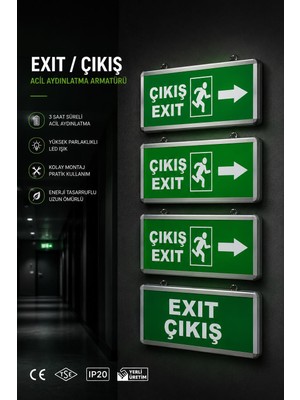 Pelsan Exit Yönlendirme Armatürü 3 Ad Yana Exit Ok Yönlendirme 1 Ad. Exit Çıkış Armatür