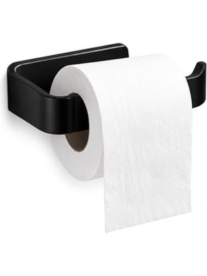 Maxi Trendy Siyah Lamalı Tuvalet Kağıtlığı, Hem Yapışkanlı Hem Vidalı Montajlı Wc Kağıt Askılığı, Açık Uç Tasarımlı Banyo Tuvalet Kağıdı Tutucu, Mat Siyah Modern Kağıtlık