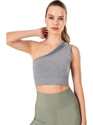 Obje Kadın Gri Dikişsiz Tek Omuz Spor Bralet