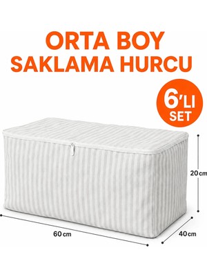 Arkhelais Hurç - Baza Altı Hurcu - 6’lı Set - Büyük Boy - Düzenleyici - Saklama Kutusu - Gri Çizgili - Yatak Altı Organizer