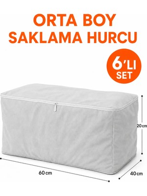 Arkhelais Hurç - Baza Altı Hurcu - Çekyat Hurcu - Bazaaltı Hurcu - 6’lı Set Gri Kumaş Saklama Kutusu Yatak Altı Düzenleyici Fermuarlı Hurç