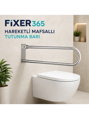 Fixer365 Paslanmaz Çelik Hareketli Mafsallı Katlanır WC Yanı Klozet Tutunma Barı
