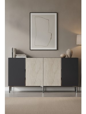 Ceneyra KA1524ATS Poli Konsol ve Tv Sehpası Antrasit-Traverten-Silver 150CM