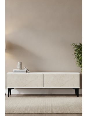 Ceneyra TSA1299BT Aplos Tv Sehpası Beyaz-Traverten 120CM
