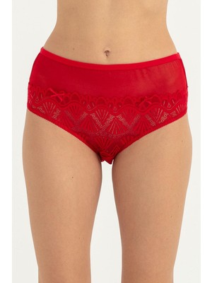 Obje Kadın Kırmızı Battal Ön Üst Tül Alt Bant Arkası Pamuk Bikini