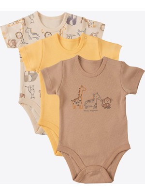 Kitikate Organik Animal 3'lü Kısakol Body Sarı