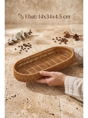 Atbyhome Rattan Oval Ekmek Sepeti 14X34X4.5 cm - El Örmesi Hasır Baharatlık ve Mutfak Organizeri
