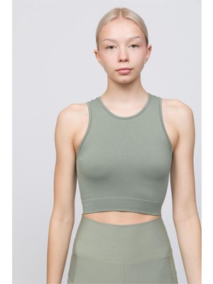 Obje Kadın Çağla Yeşili Fitilli Orta Boy Sporcu Crop