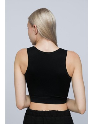 Obje Kadın Siyah Fitilli Orta Boy Sporcu Crop