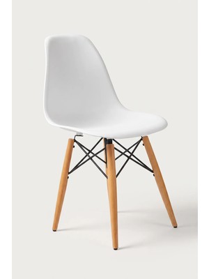 Seduna Beyaz Eames Sandalye - Natural Ahşap Ayaklı