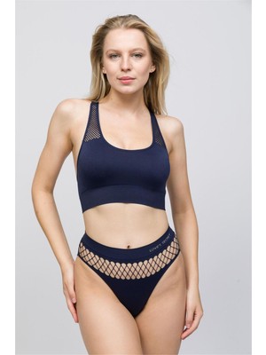 Obje Kadın Lacivert Fileli Slip Külot