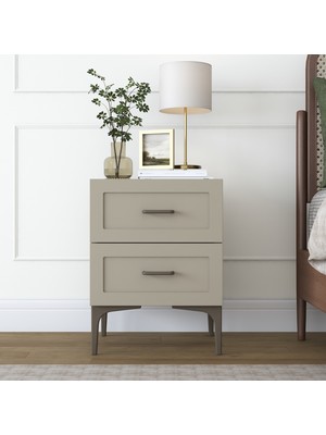 Rani BD119 Modern Membran Kapaklı Komodin 2 Çekmeceli Ayaklı Yatak Odası Kumtaşı