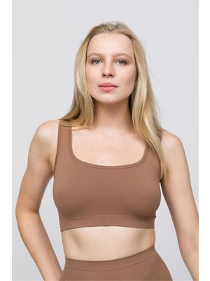 Obje Kadın Bronz Kahve Fitilli Kısa Sporcu Crop