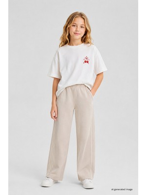 Tommy Life Bej Biye Detaylı Basic Palazzo Kız Çocuk Eşofman Alt - 75195