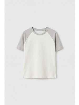 Tommy Life Ekru-Taş Standart Fit Reglan Kollu Kız Çocuk T-Shirt - 75180
