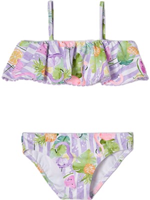 Mayoral Lila Tropikal Desenli Kız Çocuk Bikini