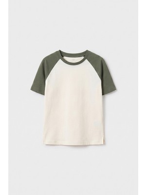 Tommy Life Ekru-Haki Standart Fit Reglan Kollu Kız Çocuk T-Shirt - 75180