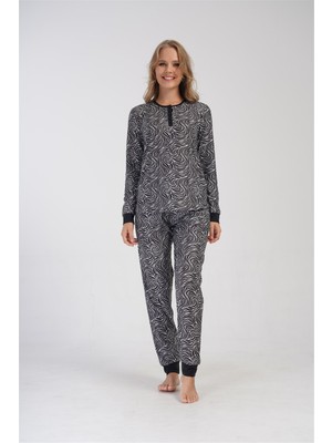 Obje Kadın Siyah Paçası Manşetli Cepli Pijama Altı