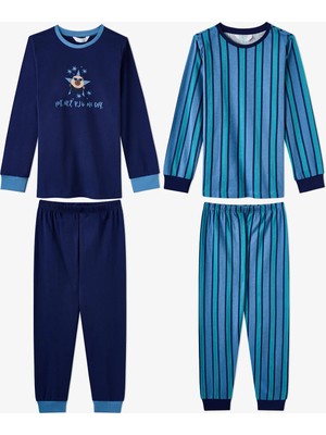 Penti Erkek Çocuk Mavi Rockstar Capy Pamuklu Uzun Kollu 2'li Pijama Takımı