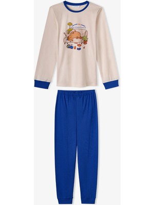 Penti Erkek Çocuk Saks Nap Time Pamuklu Uzun Kollu 2'li Pijama Takımı