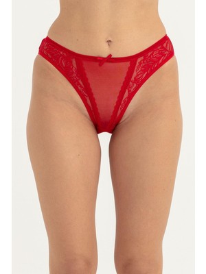 Obje Kadın Kırmızı Ön Tül Yan Bant Arka Pamuk Bikini
