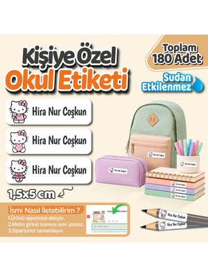 Obibaskı Kişiye Özel Okul Etiket Seti - 180 Adet - Kokusuz Ekolojik Mürekkep Pvc Etiket Sticker-Hello Kitty