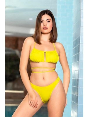 Obje Kadın Sarı Straplez Bikini Takım