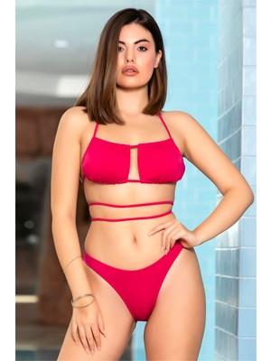 Obje Kadın Fuşya Straplez Bikini Takım
