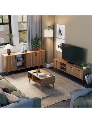 Mezza Set 1583-2072-1622 Exxen (Ahşap Ayaklı) Tv Ünitesi - Orta Sehpa - Konsol Seti Ürgüp Rengi