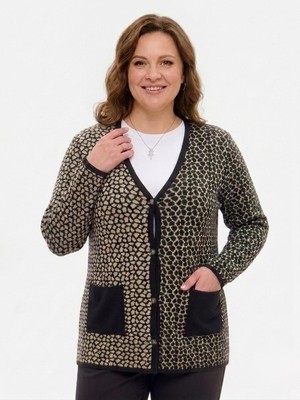 Onno Style Çelik Örgü Klasik Leopar Desen Triko Ceket