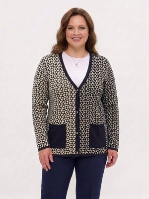 Onno Style Çelik Örgü Klasik Leopar Desen Triko Ceket
