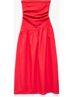 Koton Koton x Sibil Çetinkaya -  Drape Detaylı Straplez Midi Elbise