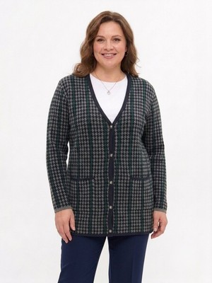 Onno Style Kazayağı Desen Renkli Klasik Triko Ceket