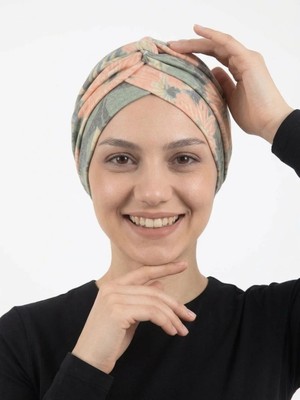 Elysianfidan Çiçek Desenli Çapraz ve Bant Detaylı Astarlı Hazır Türban Tesettür Havuz Bonesi