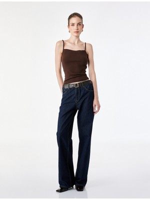 Koton Pamuklu Ribanalı Slim Fit Kare Yaka Ip Askılı Atlet Bluz