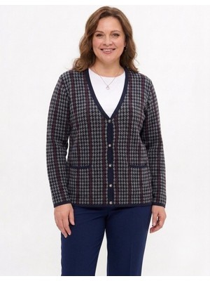 Onno Style Kazayağı Desen Renkli Klasik Triko Ceket