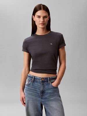 Calvin Klein Kadın / Kız Gri Calvin Klein Ss Monogram Crew Tee, 4xn Gri Kadın T-Shirt