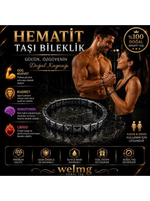 welmg Hematit Bileklik - Piramit Kesim Hematit Taşı Bileklik
